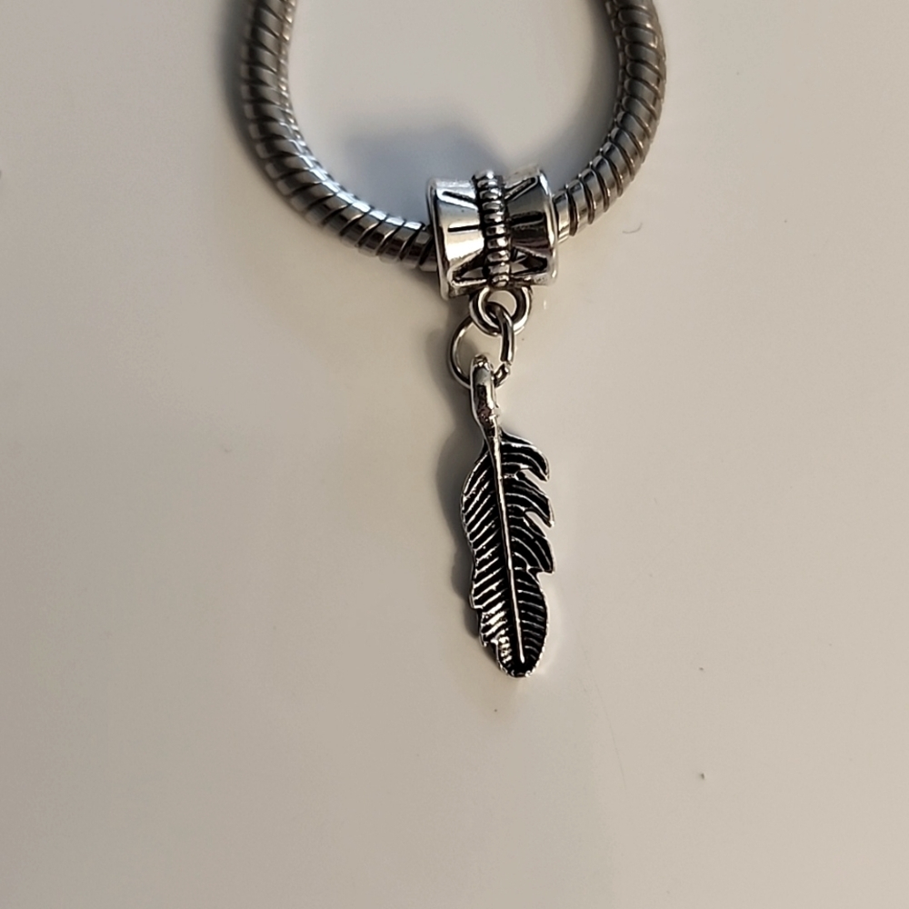 Feather Charm for European Style Bracelets Fits Pandora Systems